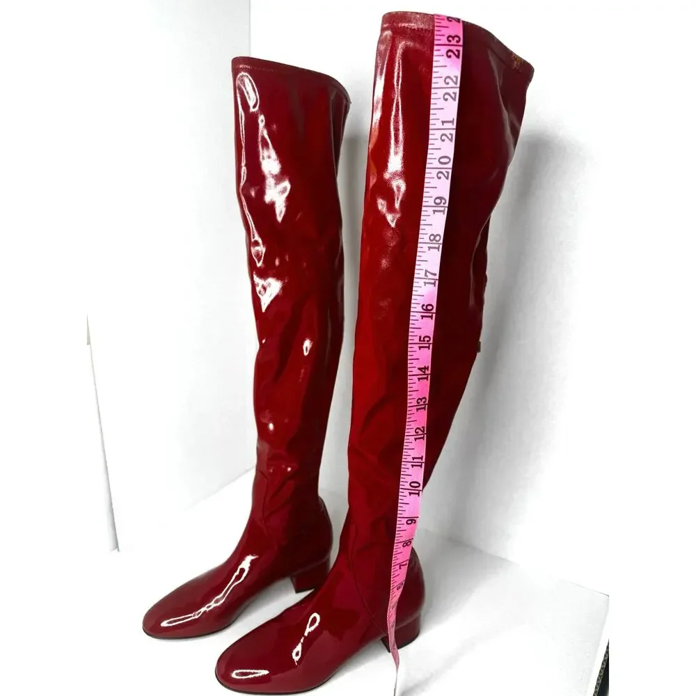 Valentino Garavani Atelier Red Patent Leather Over Knee OTK Boots Sz 36